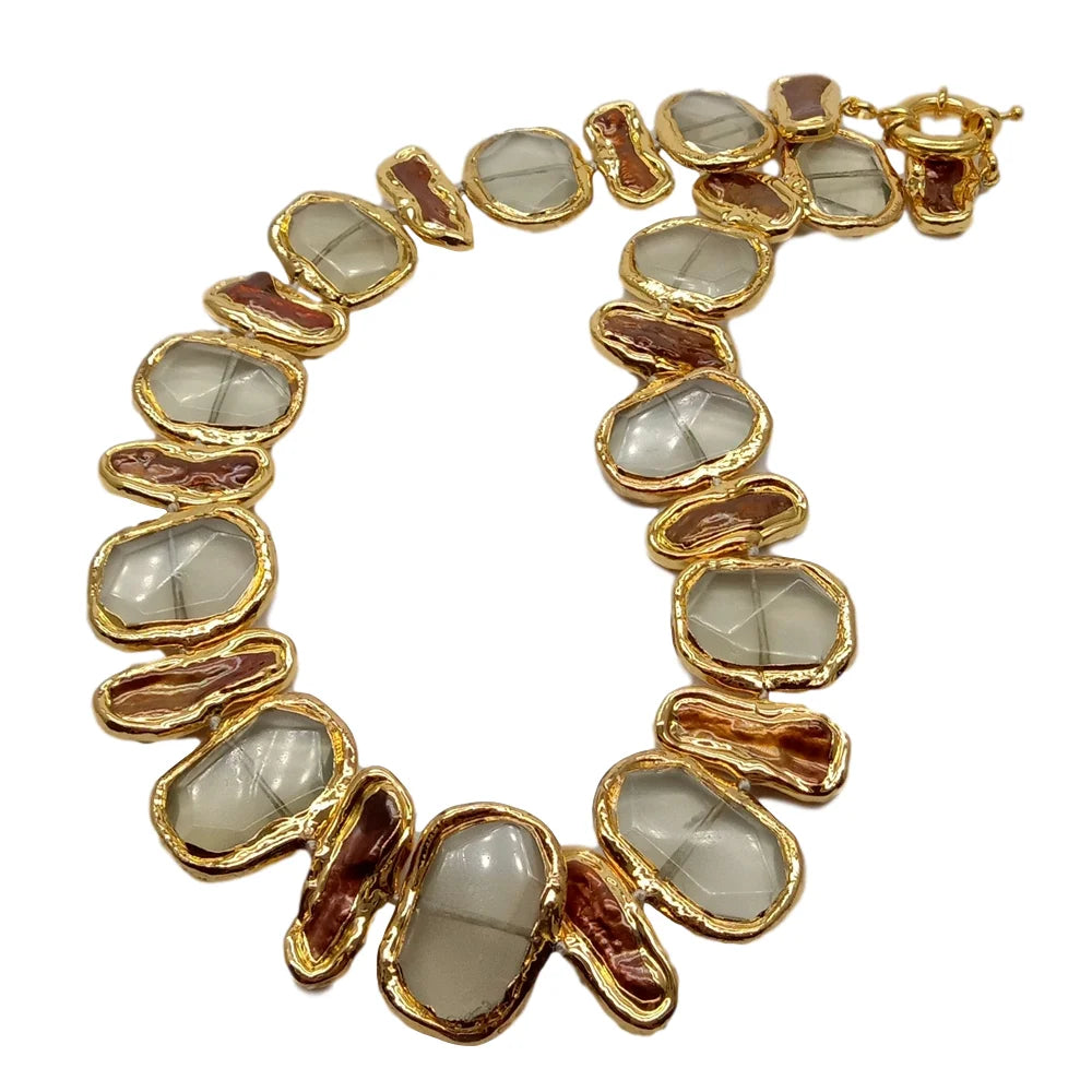 Y·YING Cultured Freshwater Brown Biwa Pearl Pearl Lemon Quartzs Necklace Bracelet Earrings Set