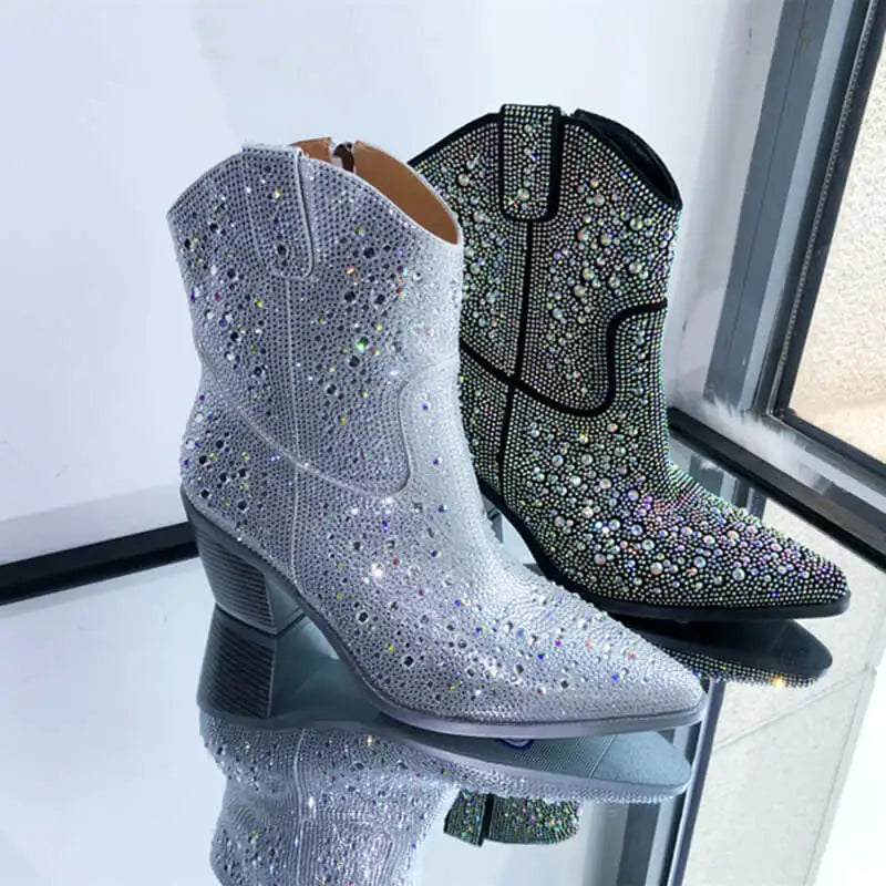 Onlymaker Silver Glitter Cowgirl Boots