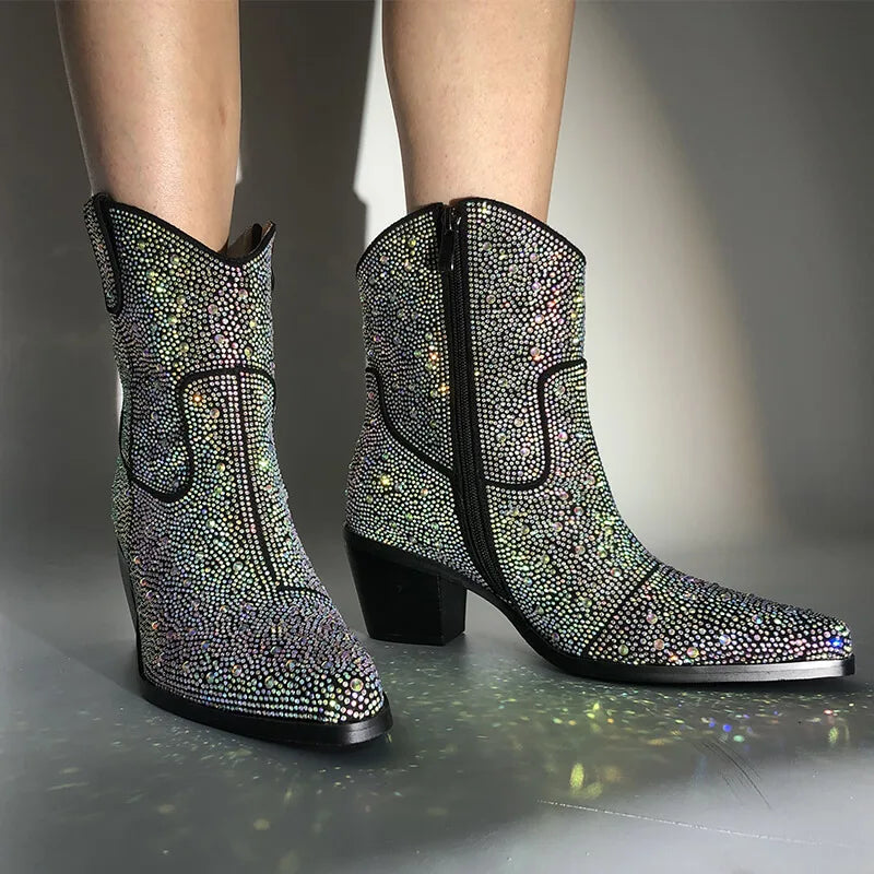 Onlymaker Silver Glitter Cowgirl Boots