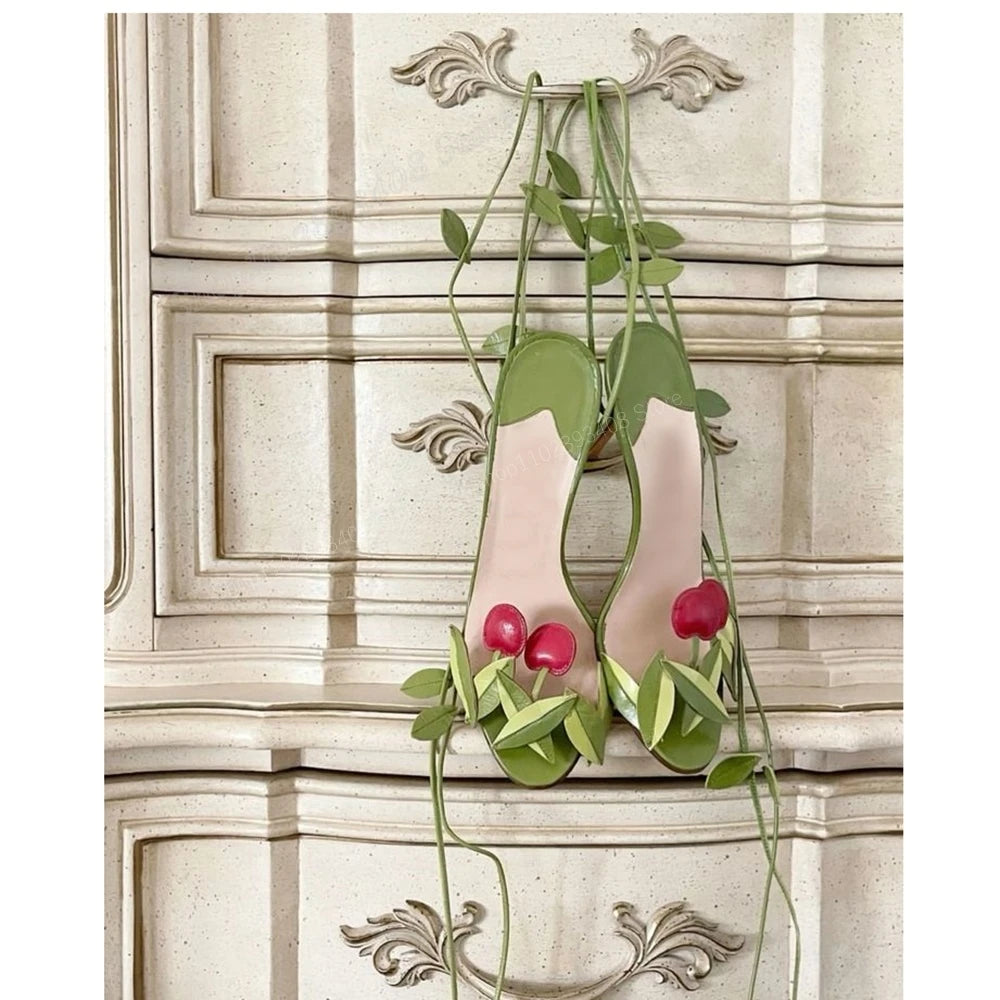 Green Cherry Decor Strappy Sandals