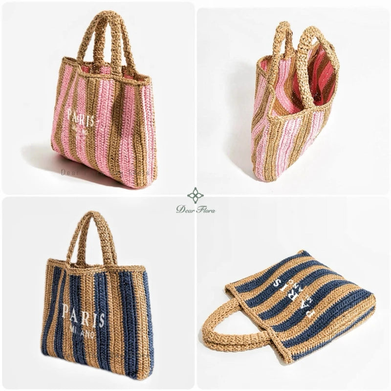 Fashion Striped Beach Straw Knitting Shoulder Bag