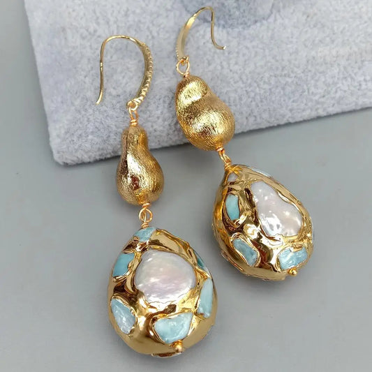 Y¡YING natural Cultured White Pearl Teardrop Shape Dangle Hook Earrings