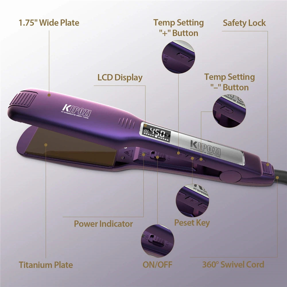KIPOZI Professional Titanium Flat Iron Hair Straightener with Digital LCD Display