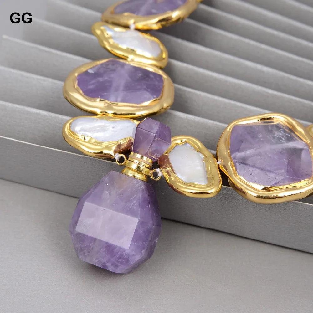 GuaiGuai Natural Freshwater White Biwa Pearl Green Nugget Amethysts Gold Plated Pendant Necklace Bracelet Earrings Sets