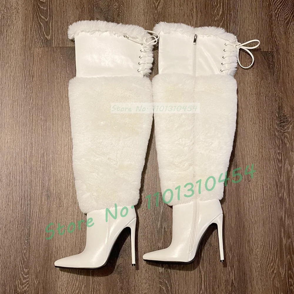 White Fur Wrap Over-knee Boots