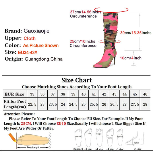 Stiletto Heel Boots - 10CM Camouflage Boots