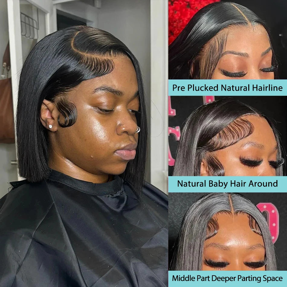 Straight Short Bob Transparent Lace Front Wig