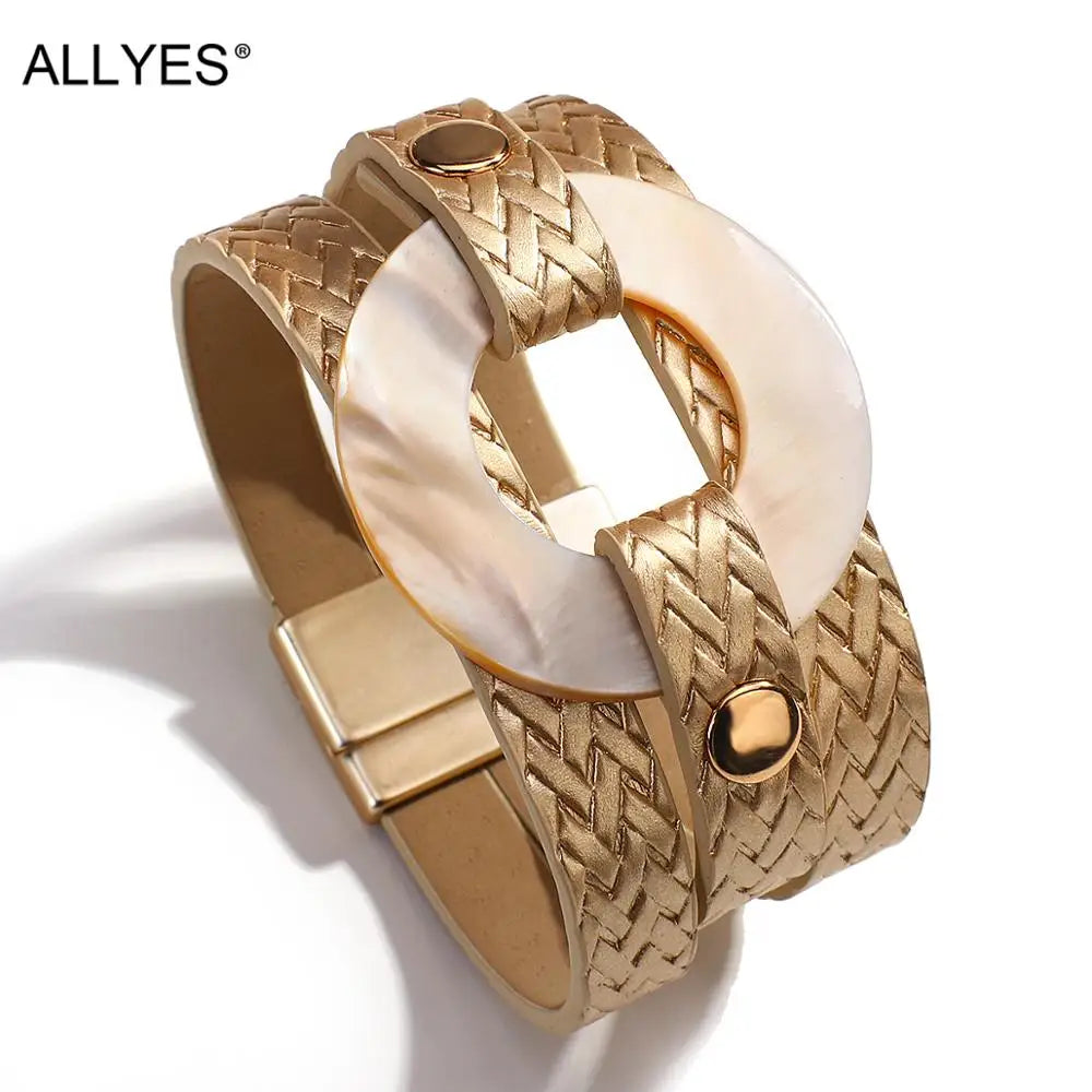 ALLYES Classic Shell Charms Braided Leather Bracelet