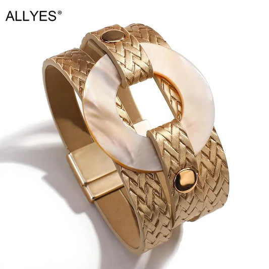 ALLYES Classic Shell Charms Braided Leather Bracelet