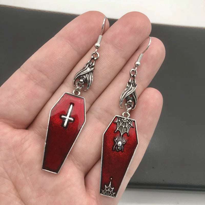 Goth Cross Vampire Coffin Earrings
