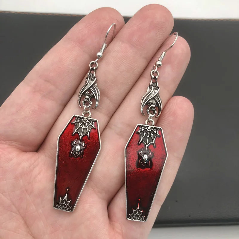 Goth Cross Vampire Coffin Earrings