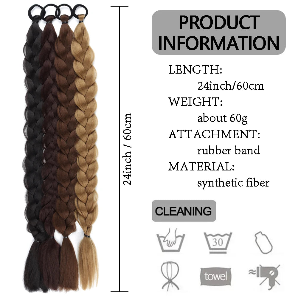 Synthetic Long Twist Braid Ponytail Extensions With Rubber Band - 24 Inch