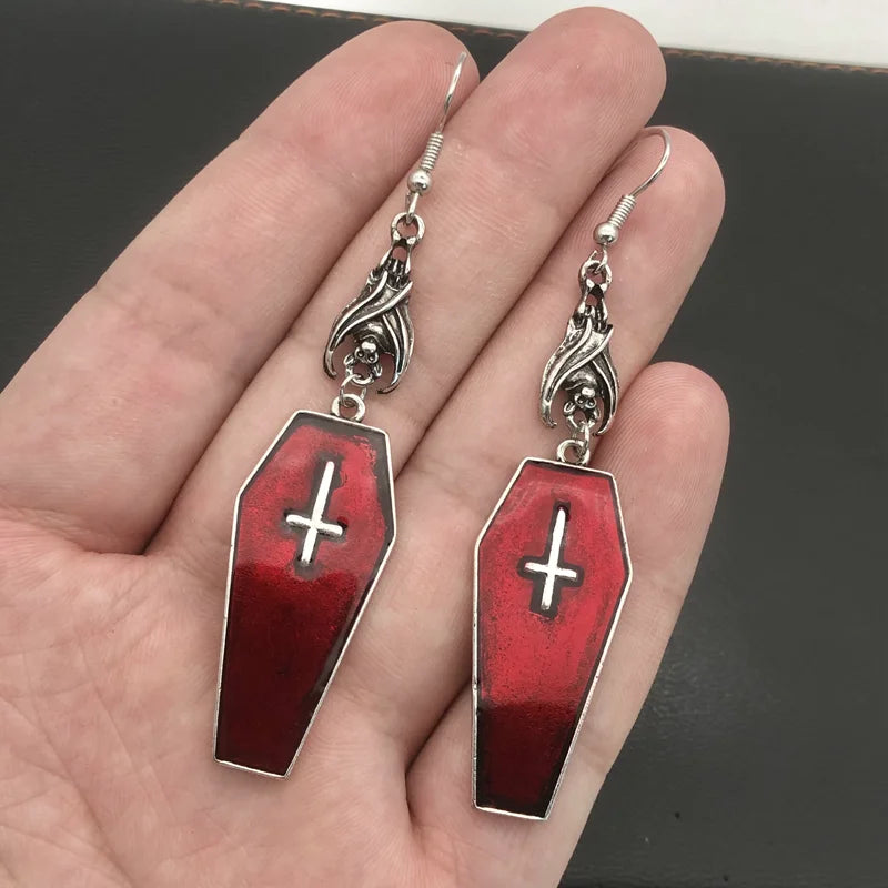Goth Cross Vampire Coffin Earrings