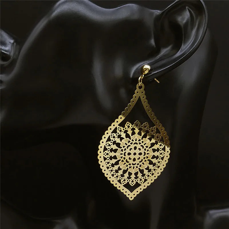 Fashion Bohemia Stainless Steel Flower Earrings - E9144