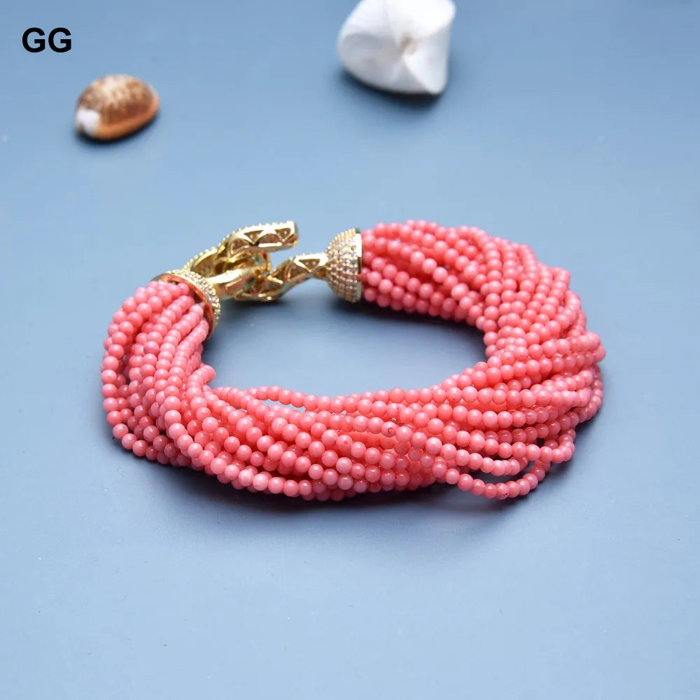 GuaiGuai Jewelry 8.5" 20 Strands Pink Coral Round Beads Bracelet
