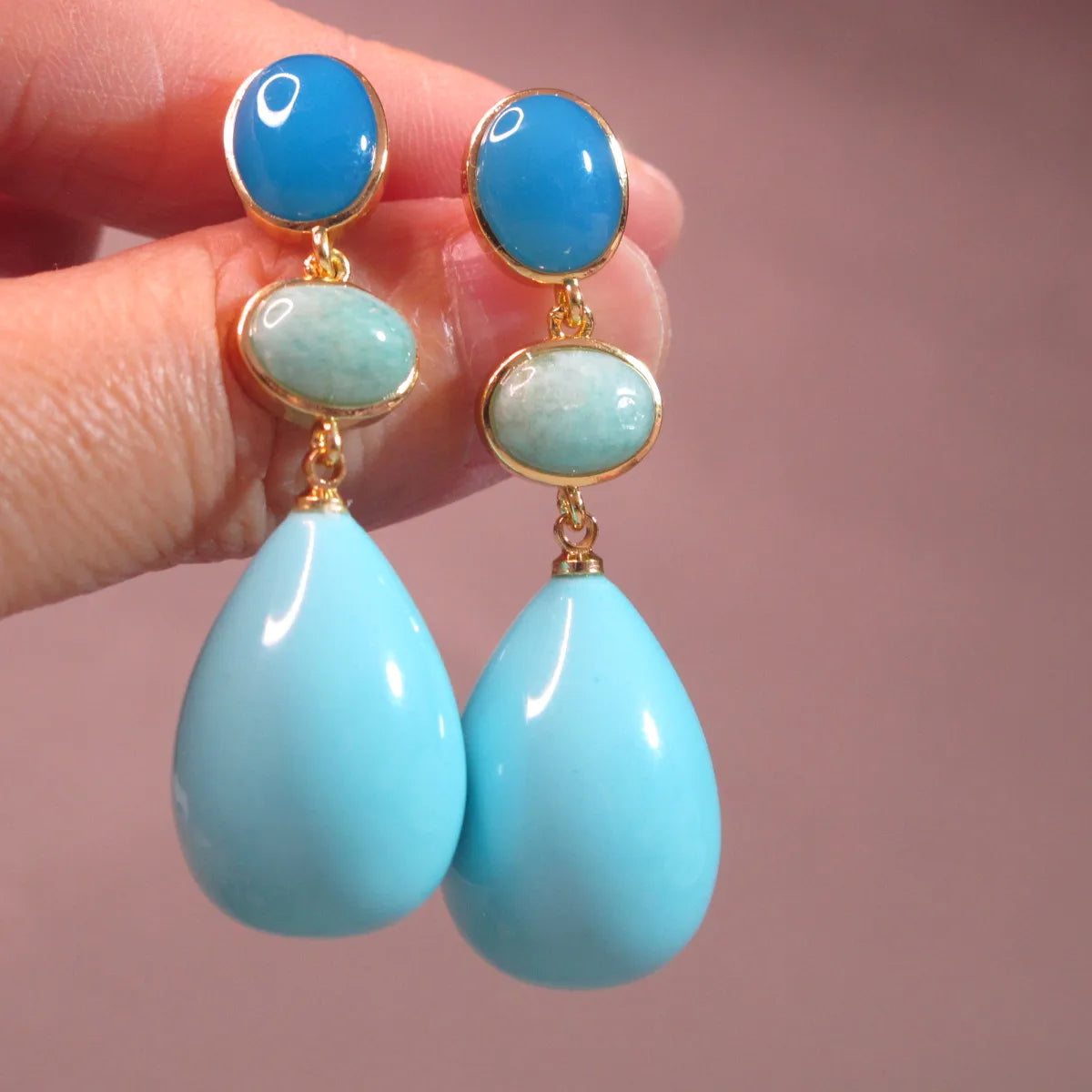 KQDANCE Natural Stones Long Earrings
