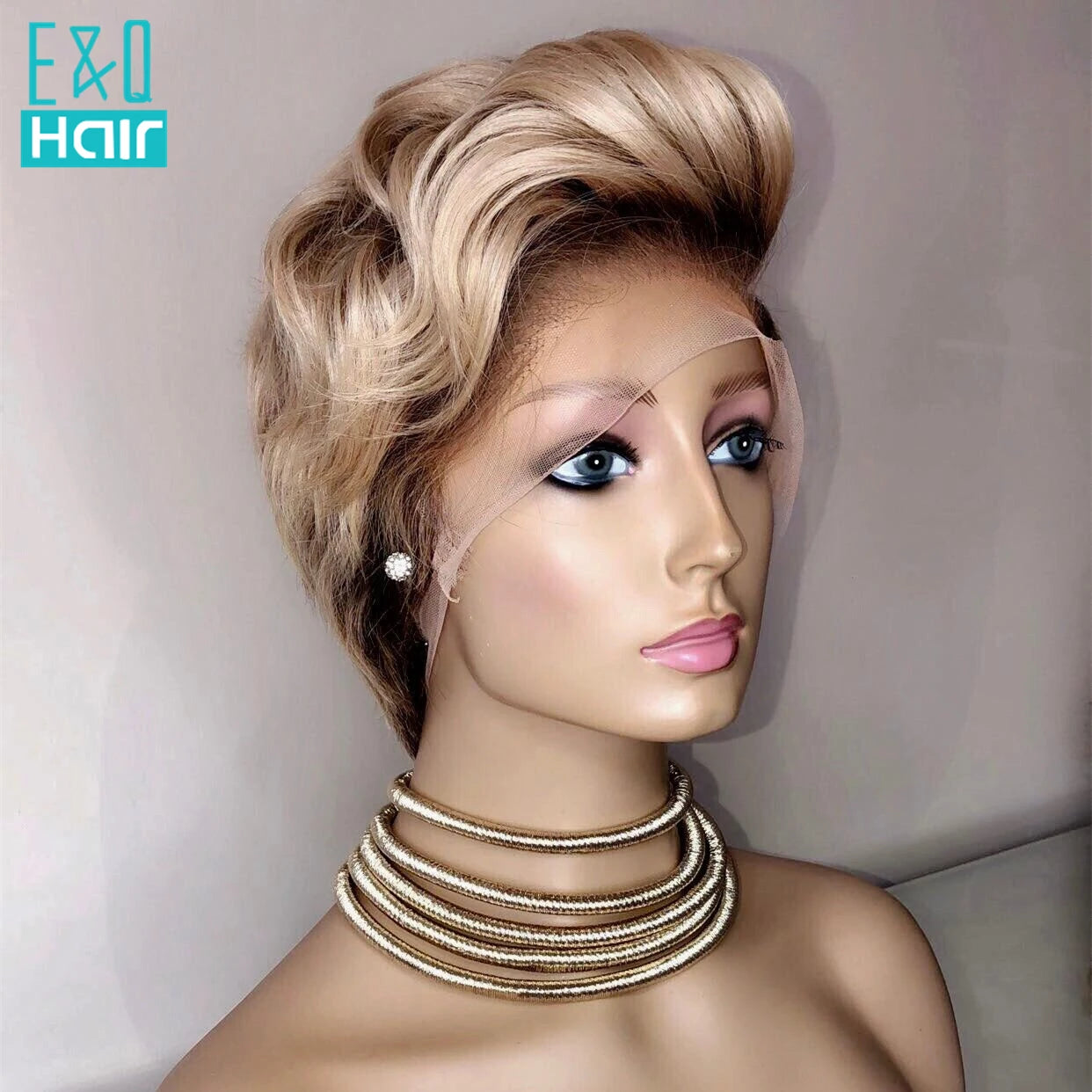 Lace Front Pixie Cut Wigs - Human Hair Blonde 613