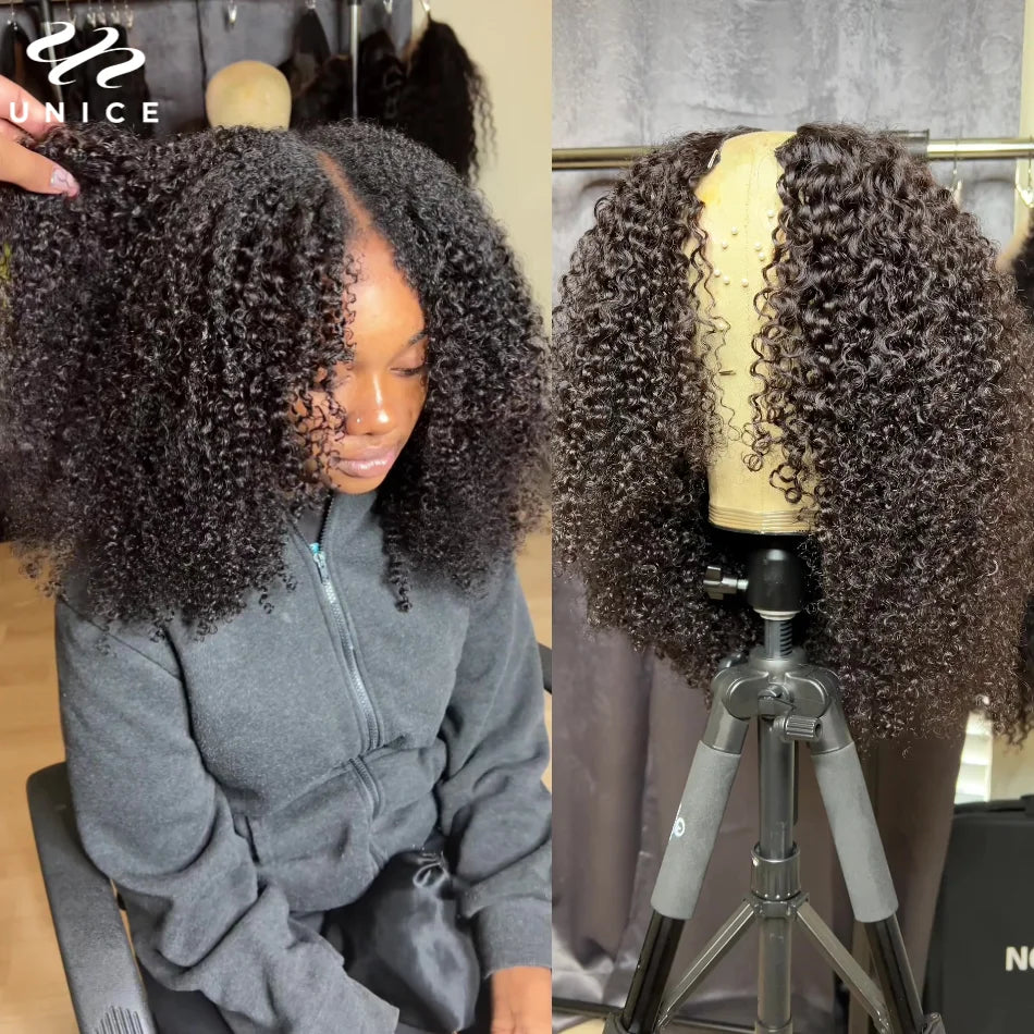 UNice Hair Kinky Curly V Part Wig- Human Hair