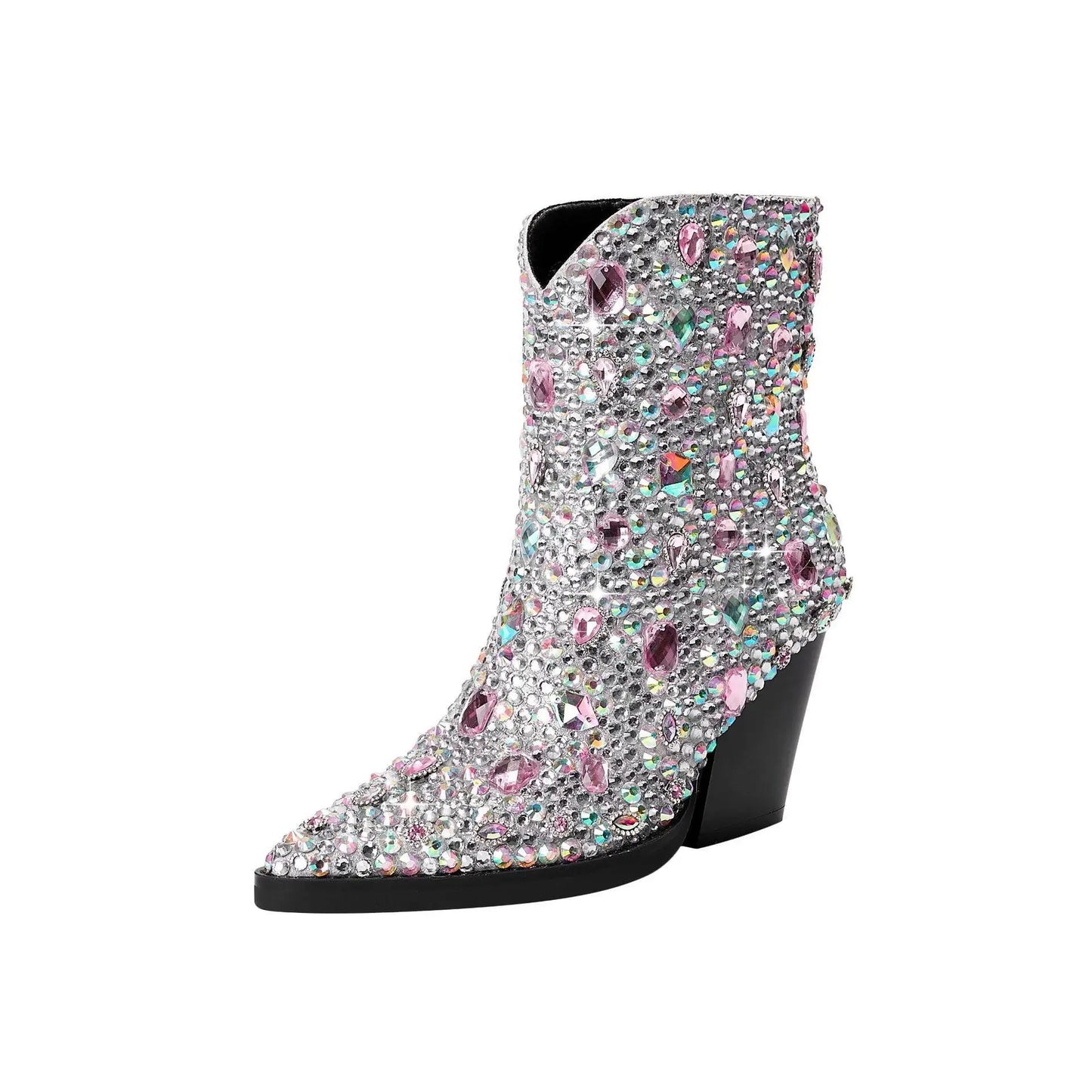 Pointed Rhinestone Ankle Boots Western Cowboy Boots