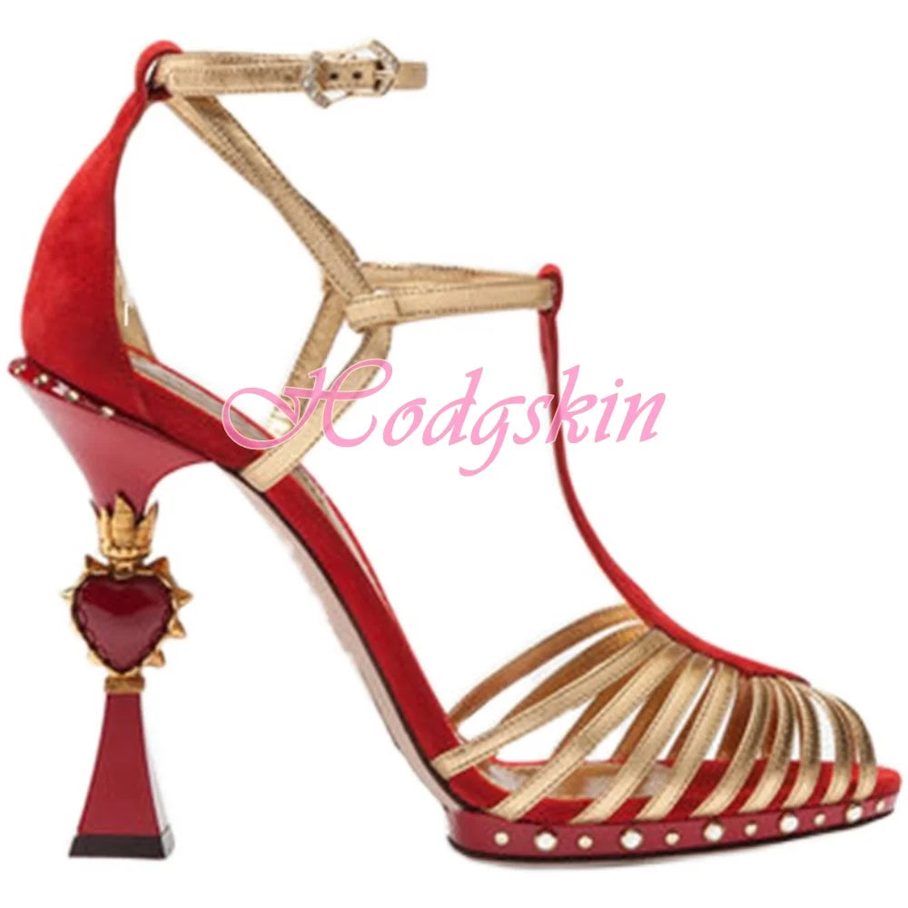 Straps Hollow Heart Heels Sandals