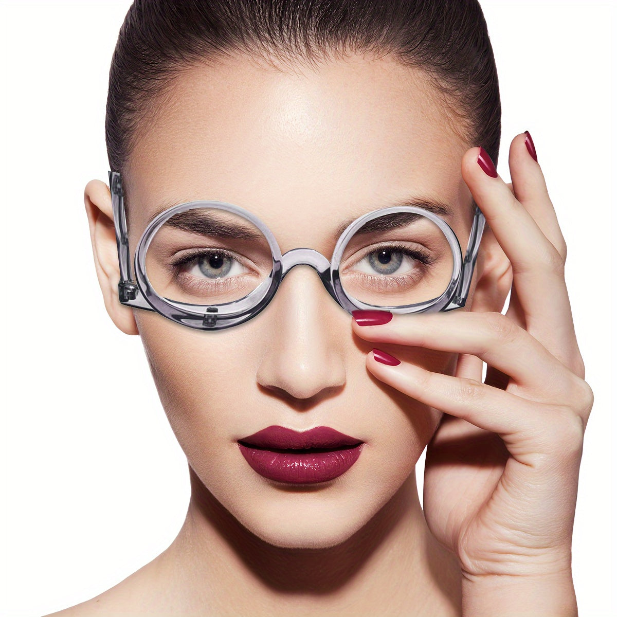 2-in-1 Makeup Glasses for Women - Magnifying Flip Down Cosmetic Readers for Eye Makeup
