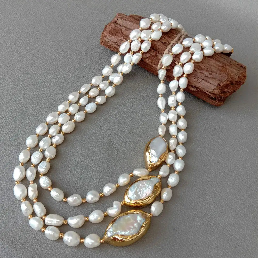 Y·YING 20" 3 rows Cultured Baroque Pearl Necklace