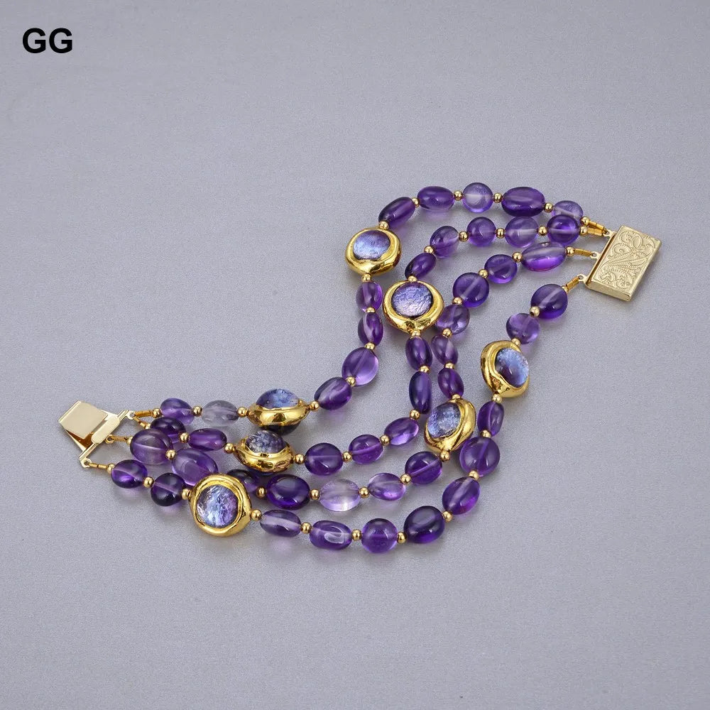 GuaiGuai Jewelry 4Rows Natural Purple Amethyst Bracelet