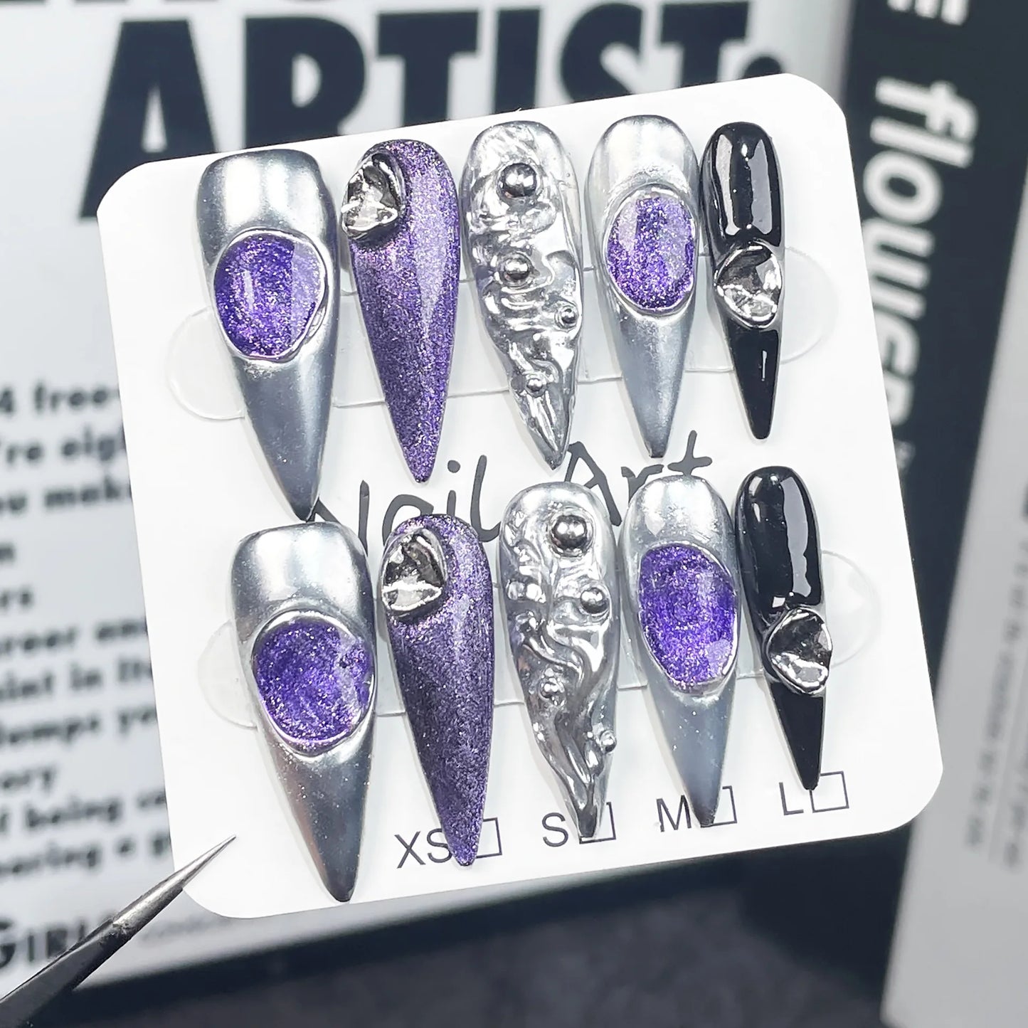 10pcs Purple Cat Eye Stiletto Press On Nails