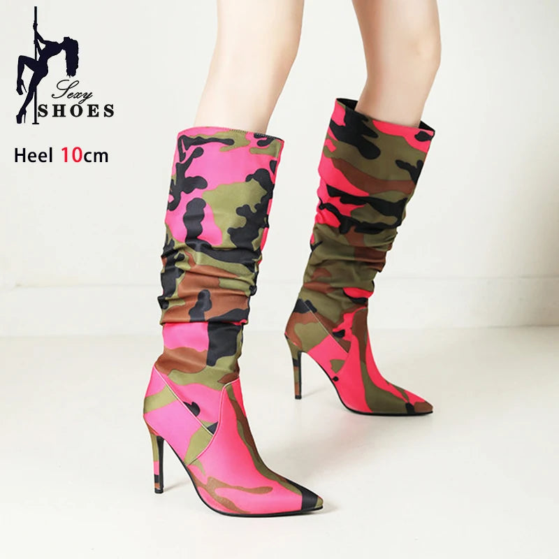 Stiletto Heel Boots - 10CM Camouflage Boots