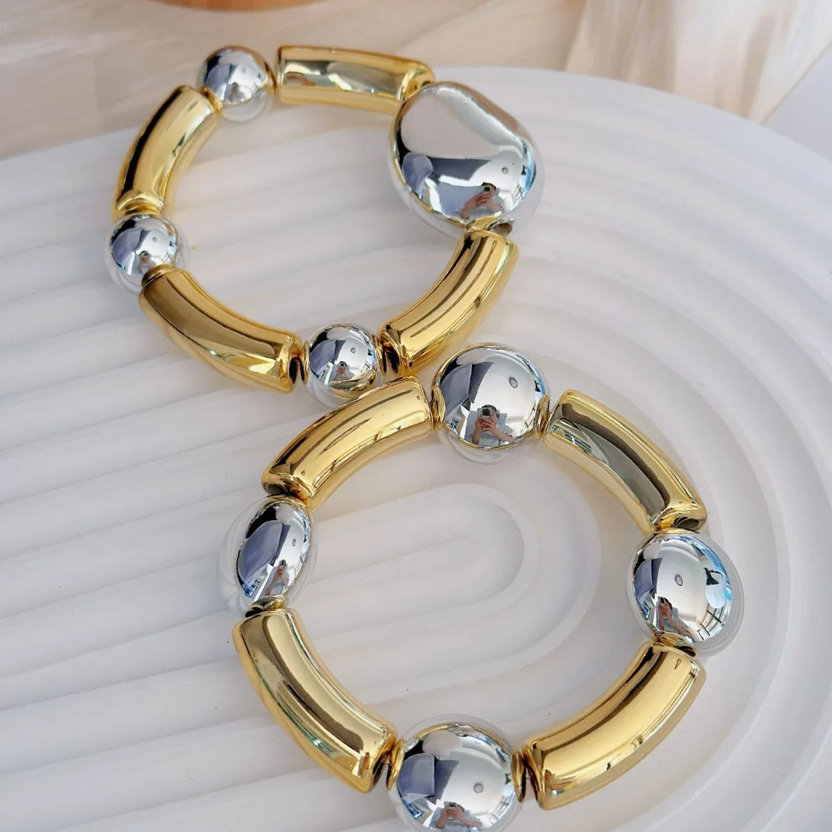 Metal Glossy Irregular Chunky Elastic Bracelets