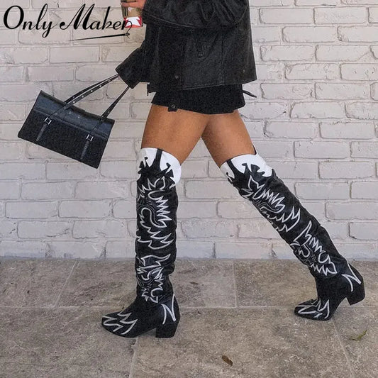 Onlymaker Knee High Western Cowboy Boots
