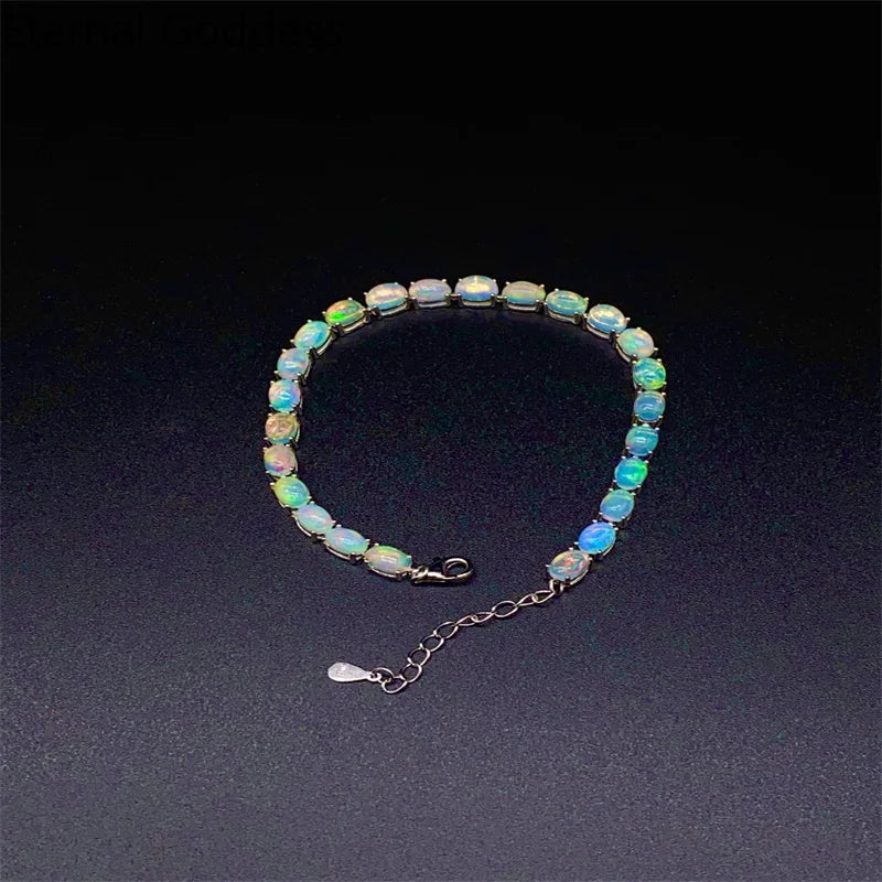 925 Sterling Silver Natural Opal Simple Bracelet