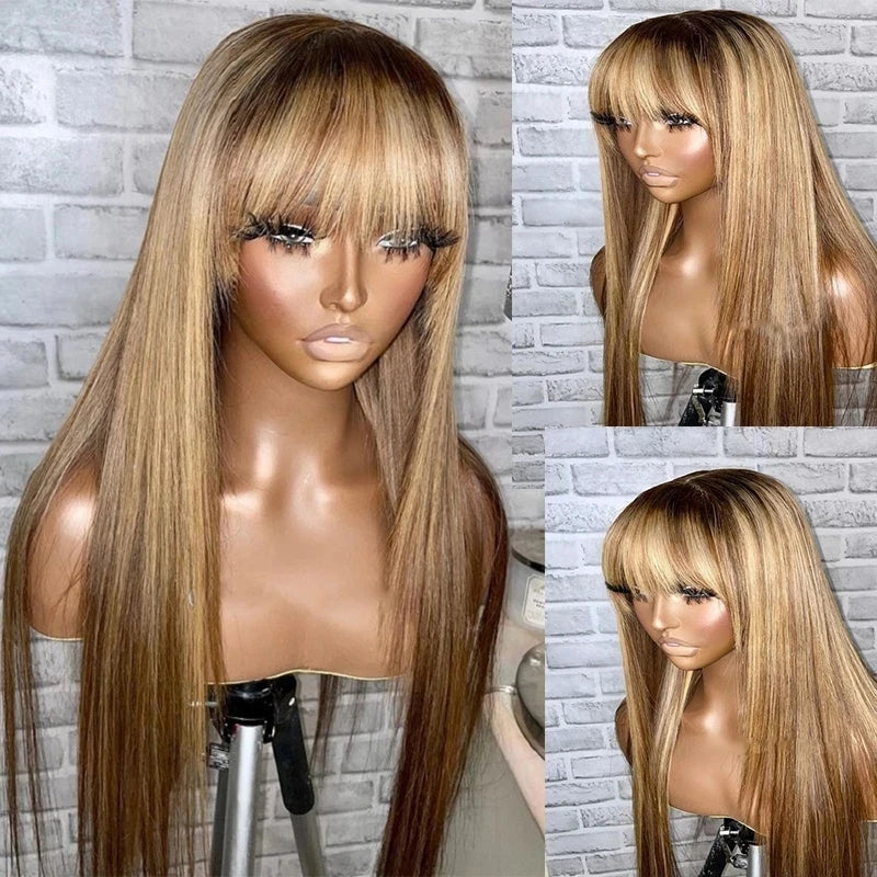Eversilky Lace Front Human Hair Wigs with Bangs & Highlights