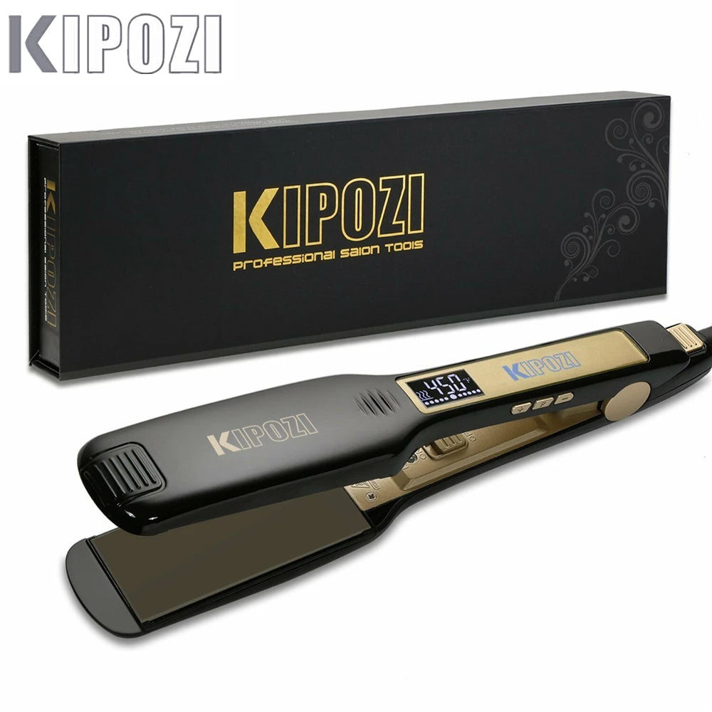 KIPOZI Professional Titanium Flat Iron Hair Straightener with Digital LCD Display