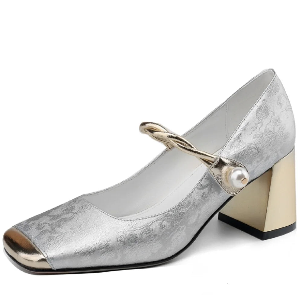JOCHEBED HU Genuine Leather Mary Jane Pumps