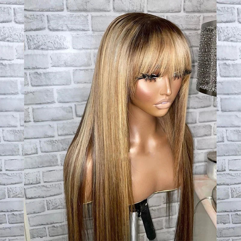 Eversilky Lace Front Human Hair Wigs with Bangs & Highlights