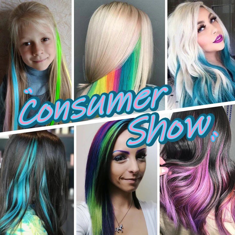 10Packs Straight Colored Clip-In Hair One Piece Long Synthetic Rainbow 22 Inchhair ex