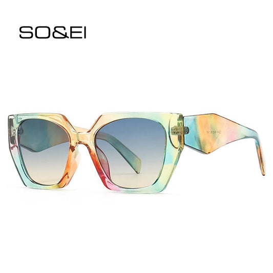 SO&EI Retro Polygon Cat Eye Colorful Sunglasses