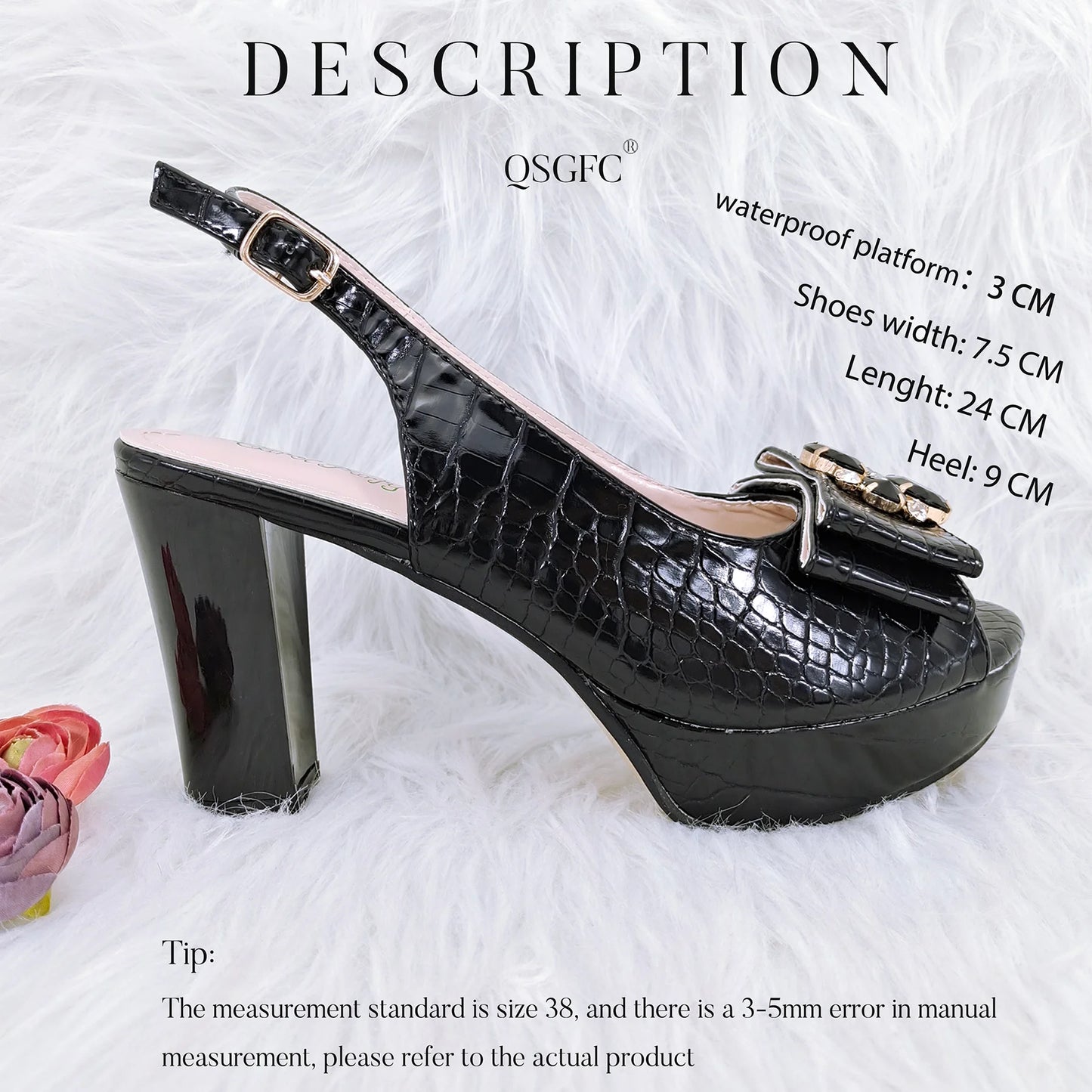 QSGFC Black Open Toe High Heel Shoes And Bags