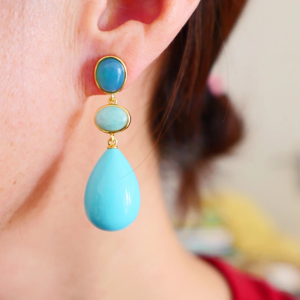 KQDANCE Natural Stones Long Earrings