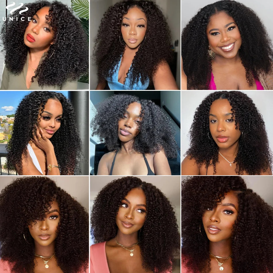 UNice Hair Kinky Curly V Part Wig- Human Hair