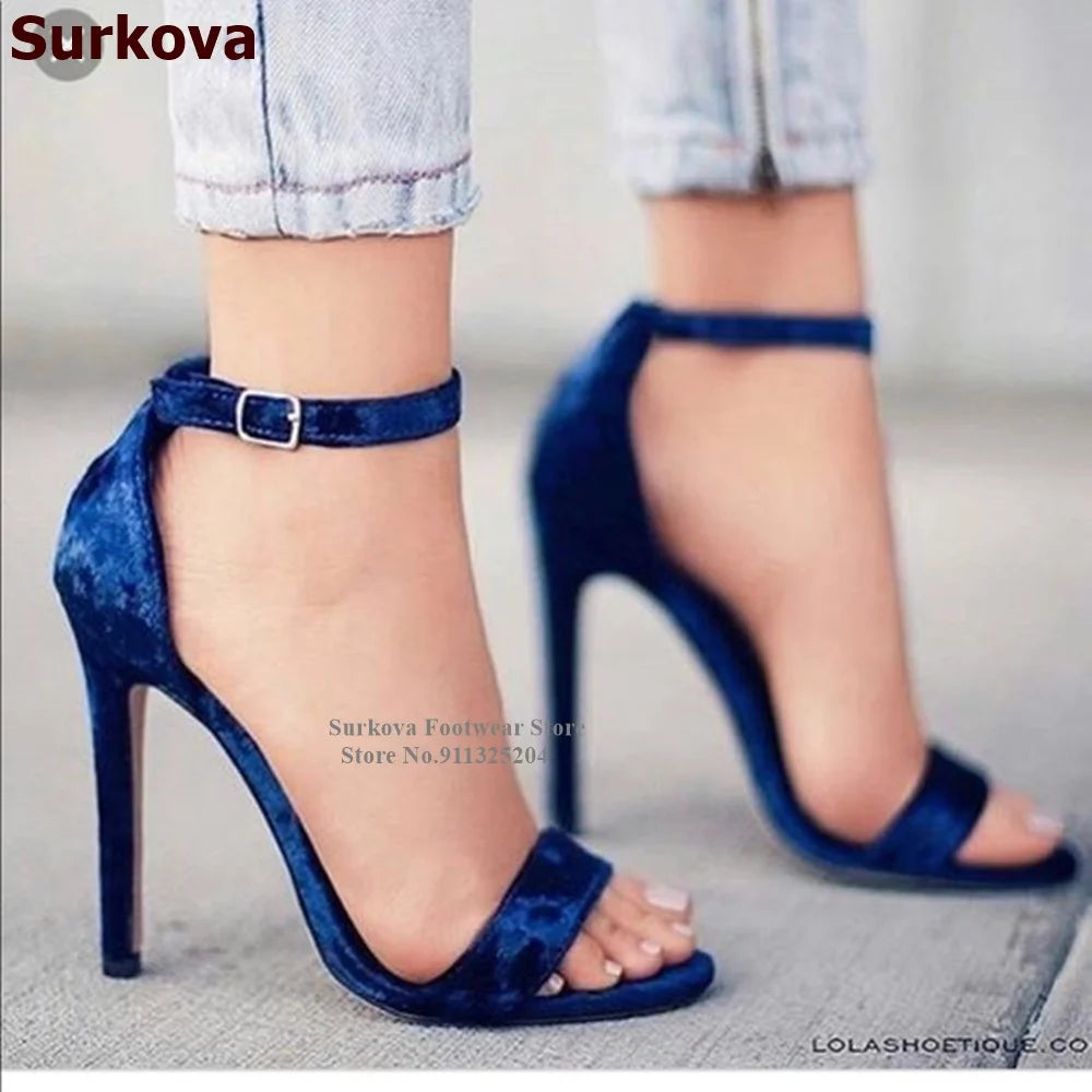 Surkova Royal Blue Magenta Velvet Stilettos
