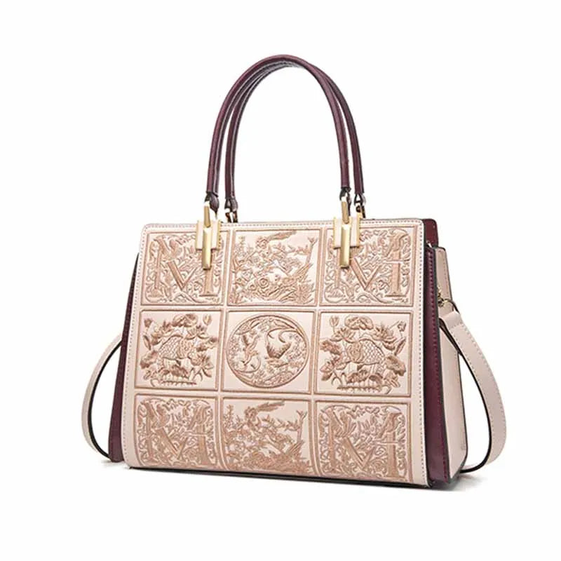 Leather Embroidery Handbag