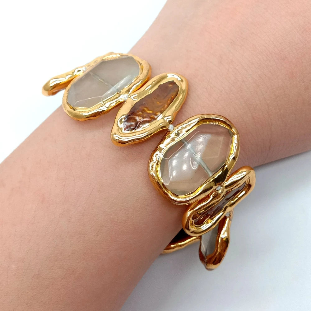 Y·YING Cultured Freshwater Brown Biwa Pearl Pearl Lemon Quartzs Necklace Bracelet Earrings Set
