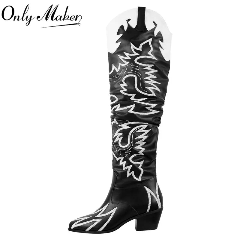 Onlymaker Knee High Western Cowboy Boots