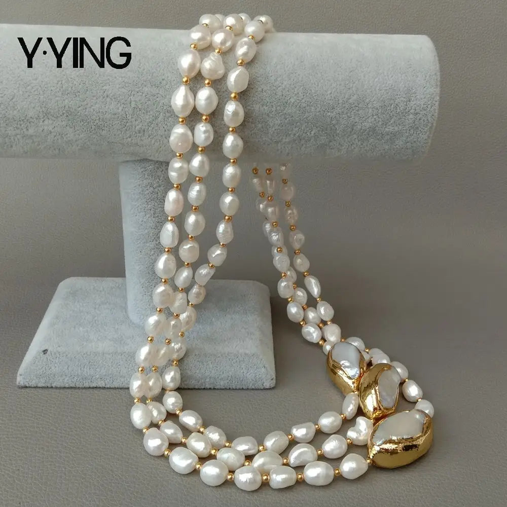 Y·YING 20" 3 rows Cultured Baroque Pearl Necklace