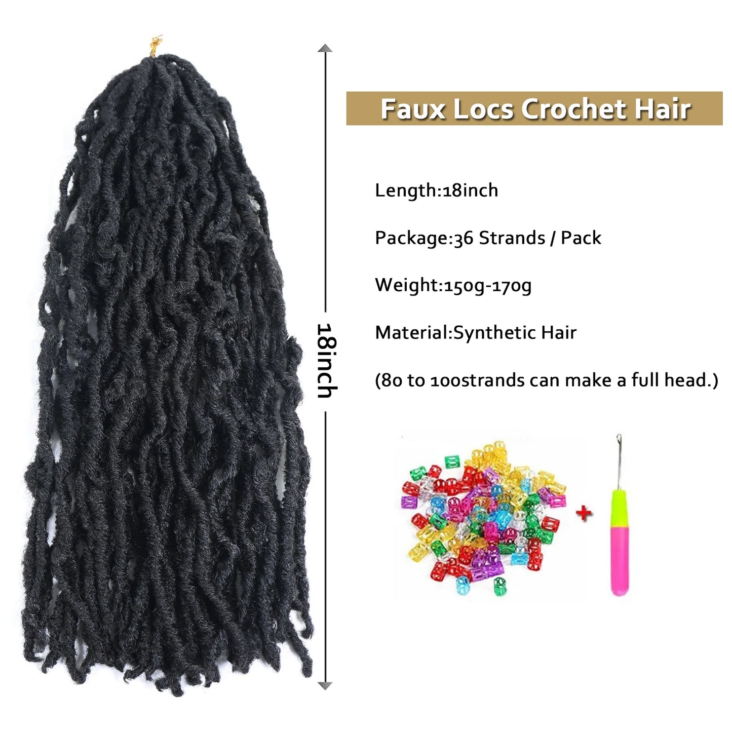 Black Faux Locs Crochet Braids Hair 18 Inch Synthetic Braiding Hair