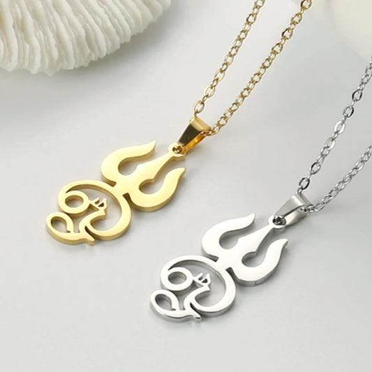 Dawapara India Tamil Om Symbol with Trident Pendant Stainless Steel Necklace