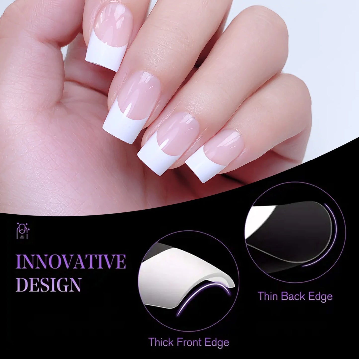120pcs/box Acrylic French False Nails Medium Length