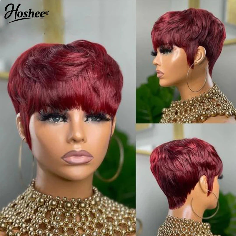 Colored Short Pixie Cut Human Hair Wigs - Glueless Wear And Go
